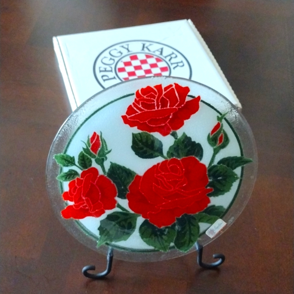 Peggy Karr Red Roses 11" plate in original box Rare